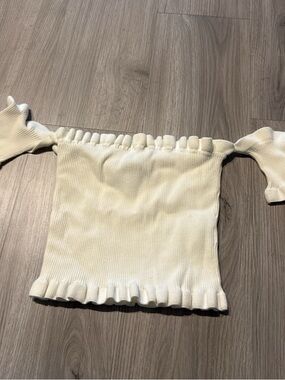 Cream Off-Shoulder Ribbed Sweater Top